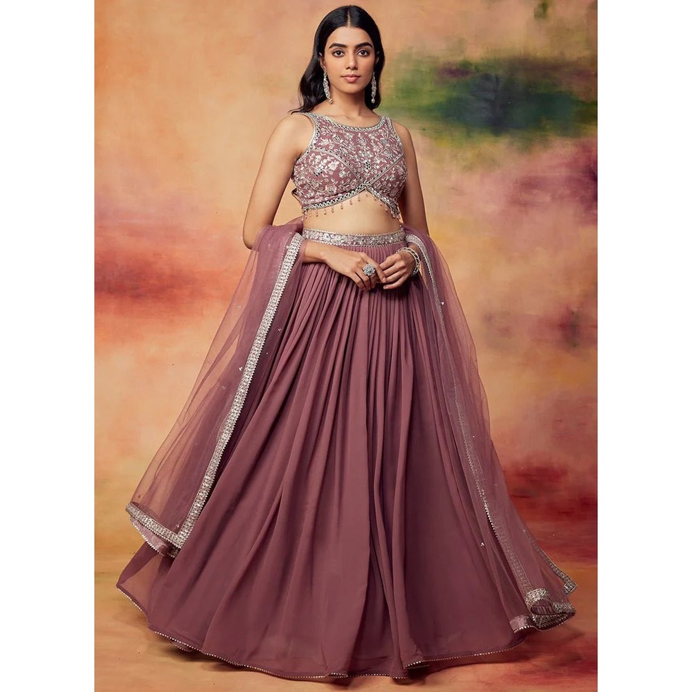 Lashkaraa Mauve Embroidered Georgette Lehenga Set Mirror Work LASHKARAADN1194 M